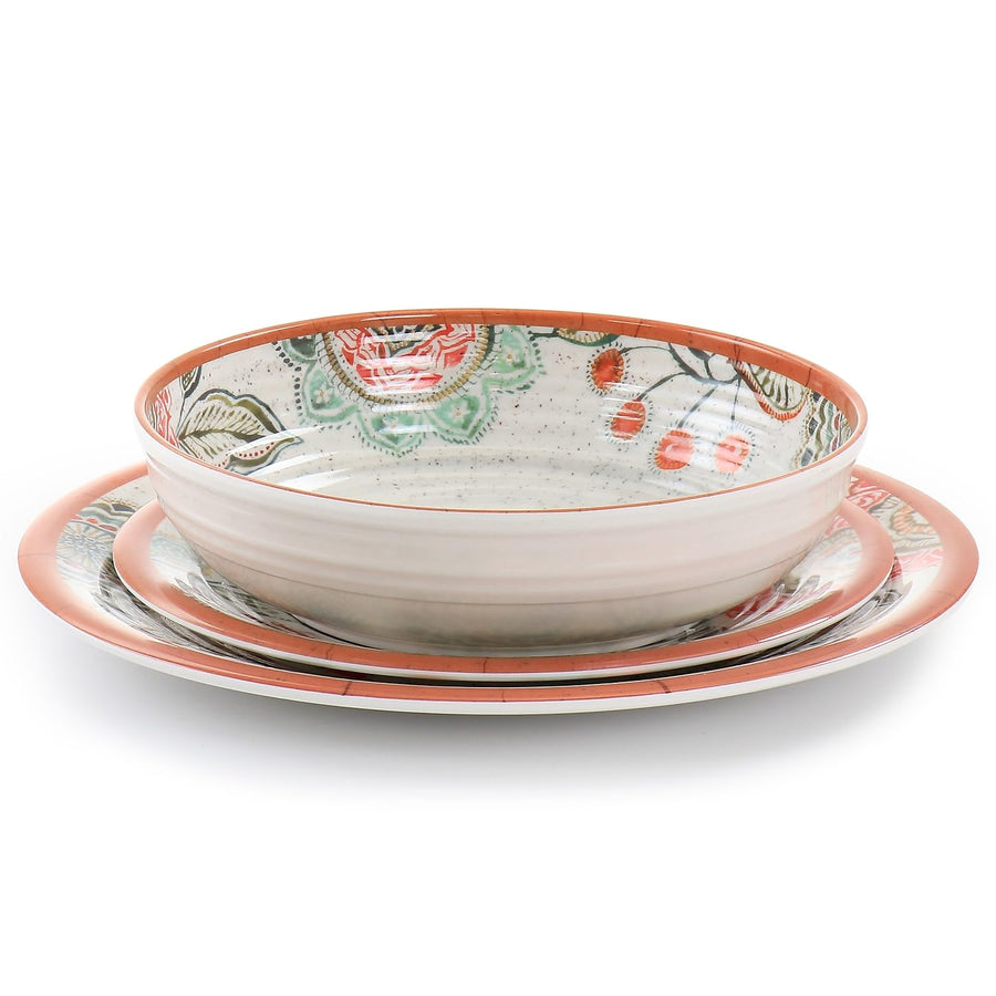 Elama Ester 12 Piece Melamine Dinnerware Set, Multicolored, Service for 4