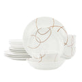 Elama Sydney 16-Piece Porcelain Double Bowl Dinnerware Set – White Abstract Service for 4