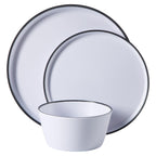Gibson Home Folsom Shores 12-Piece Melamine Dinnerware Set, White with Black Rim, Service for 4