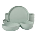 Gibson Home Candy Skies 12 Piece Unbreakable Wheat Straw Melamine Plates and Bowls Dinnerware Set - Outdoor, Camping, & Everyday Use - Matte Exterior/Shiny Interior Green