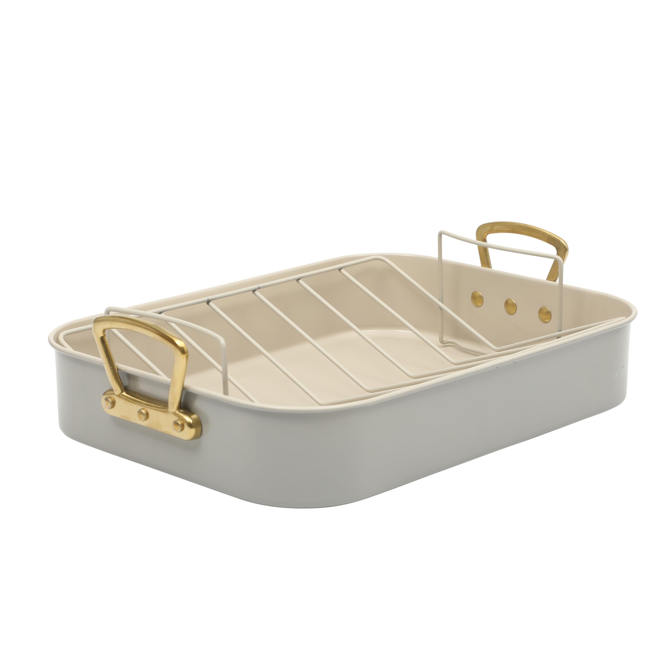 Gibson Home Broxton 2-Piece Nonstick Steel Roaster Pan with Rack – Taupe