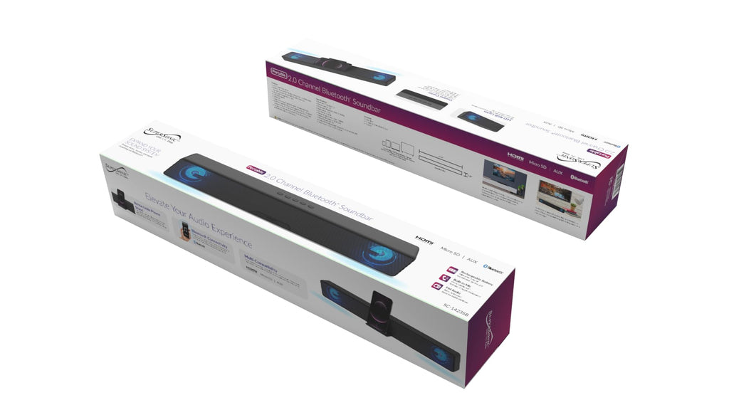 Supersonic Portable 2.0-Channel Bluetooth Soundbar with RGB Lights