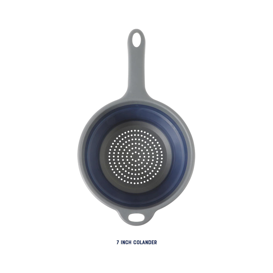 Oster Bluemarine 7 Inch Collapsible Colander with Handle, Blue and Grey