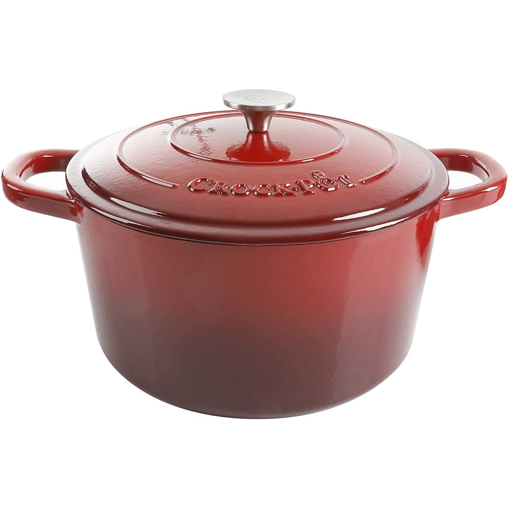 Crock-Pot Artisan 7-Quart Round Enameled Cast Iron Dutch Oven with Lid – Scarlet Red Heavy-Duty Cookware