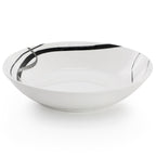 Elama Sarah 24-Piece Porcelain Black Ribbon Double Bowl Dinnerware Set – White & Black | Service for 6