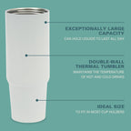 Gibson Home Marina 29 oz Stainless Steel Thermal Tumbler – White with Top Handle & Folding Straw