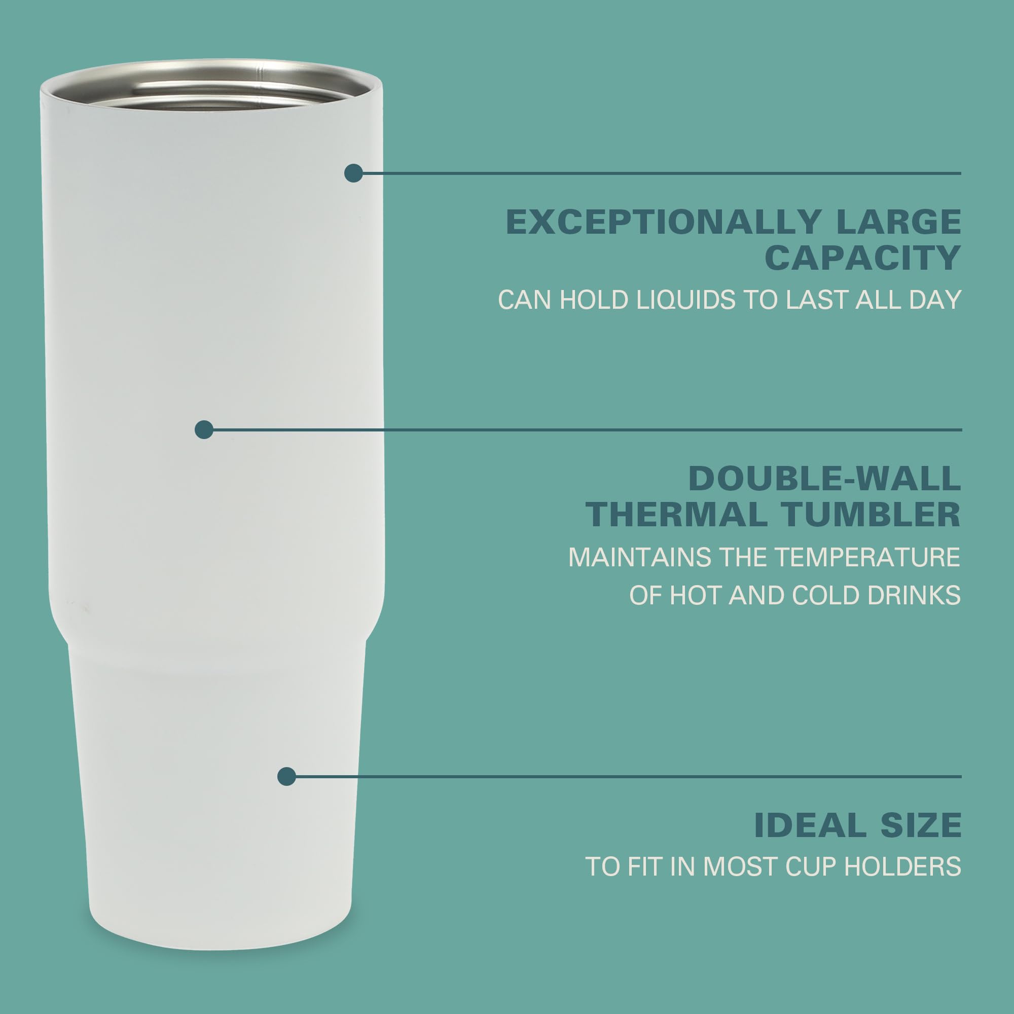 Gibson Home Marina 29 oz Stainless Steel Thermal Tumbler – White with Top Handle & Folding Straw