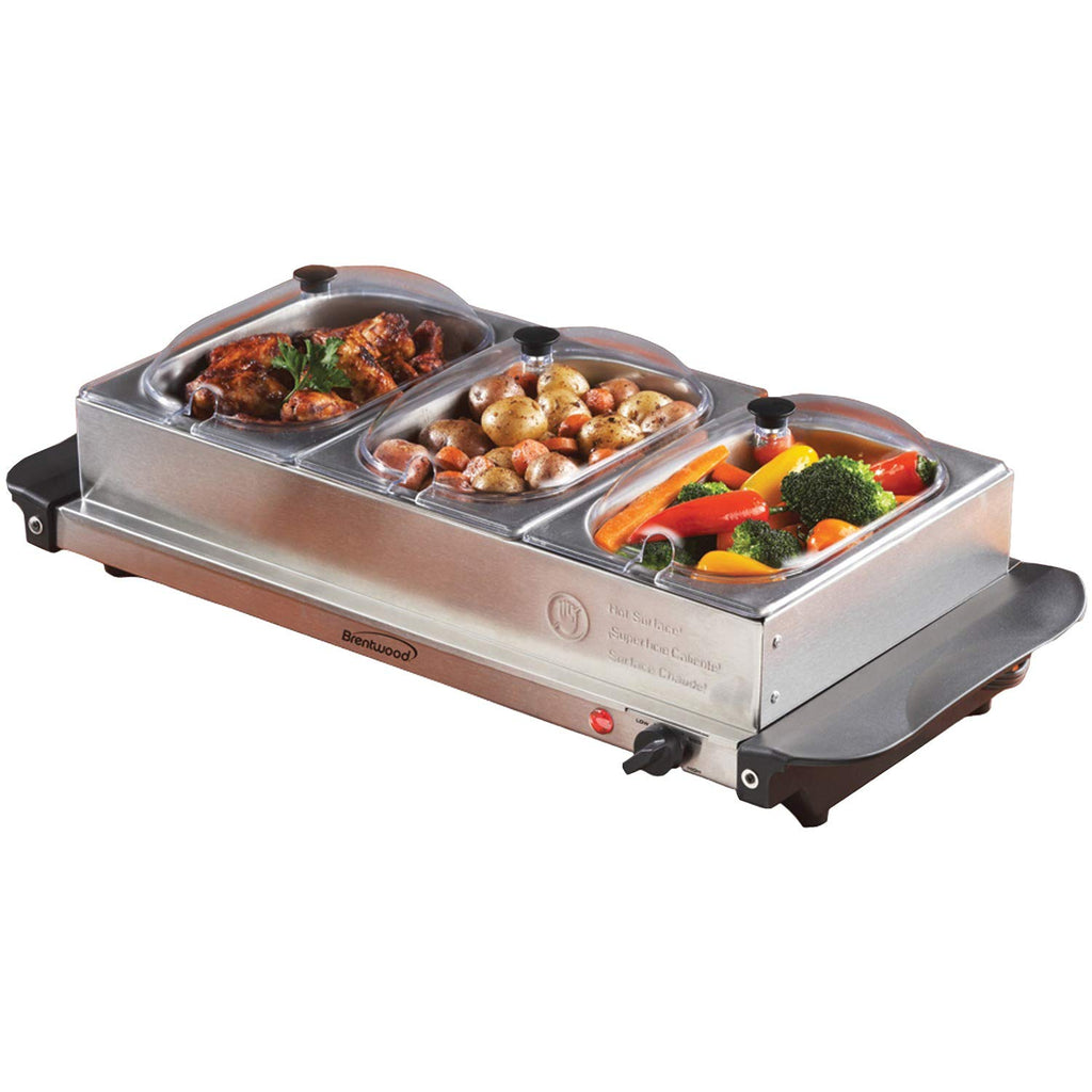 Brentwood BF-315 4.5-Quart Triple Buffet Server and Warming Tray, Stainless Steel