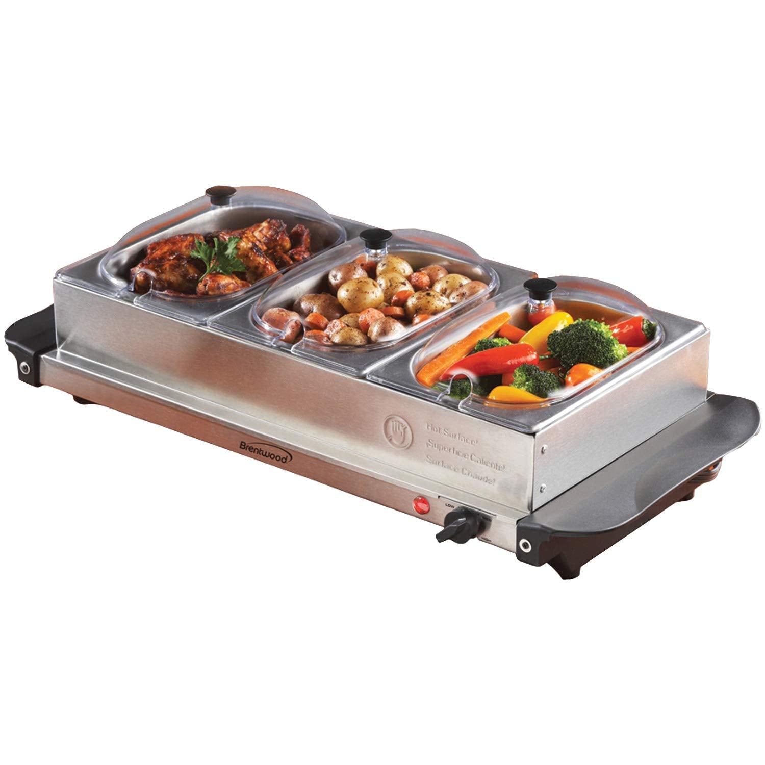 Brentwood BF-315 4.5-Quart Triple Buffet Server and Warming Tray, Stainless Steel