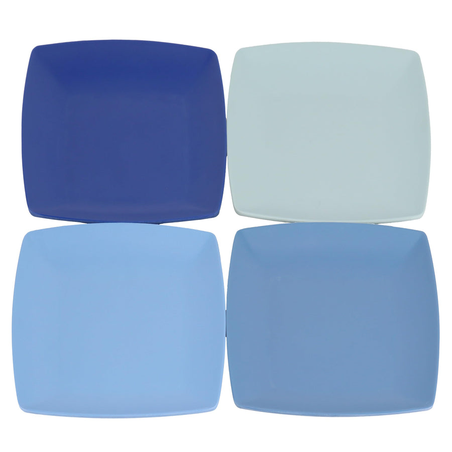 Gibson Home Jayson 4-Piece Melamine Square Dinner Plate Set, 10.5-Inch, Blue