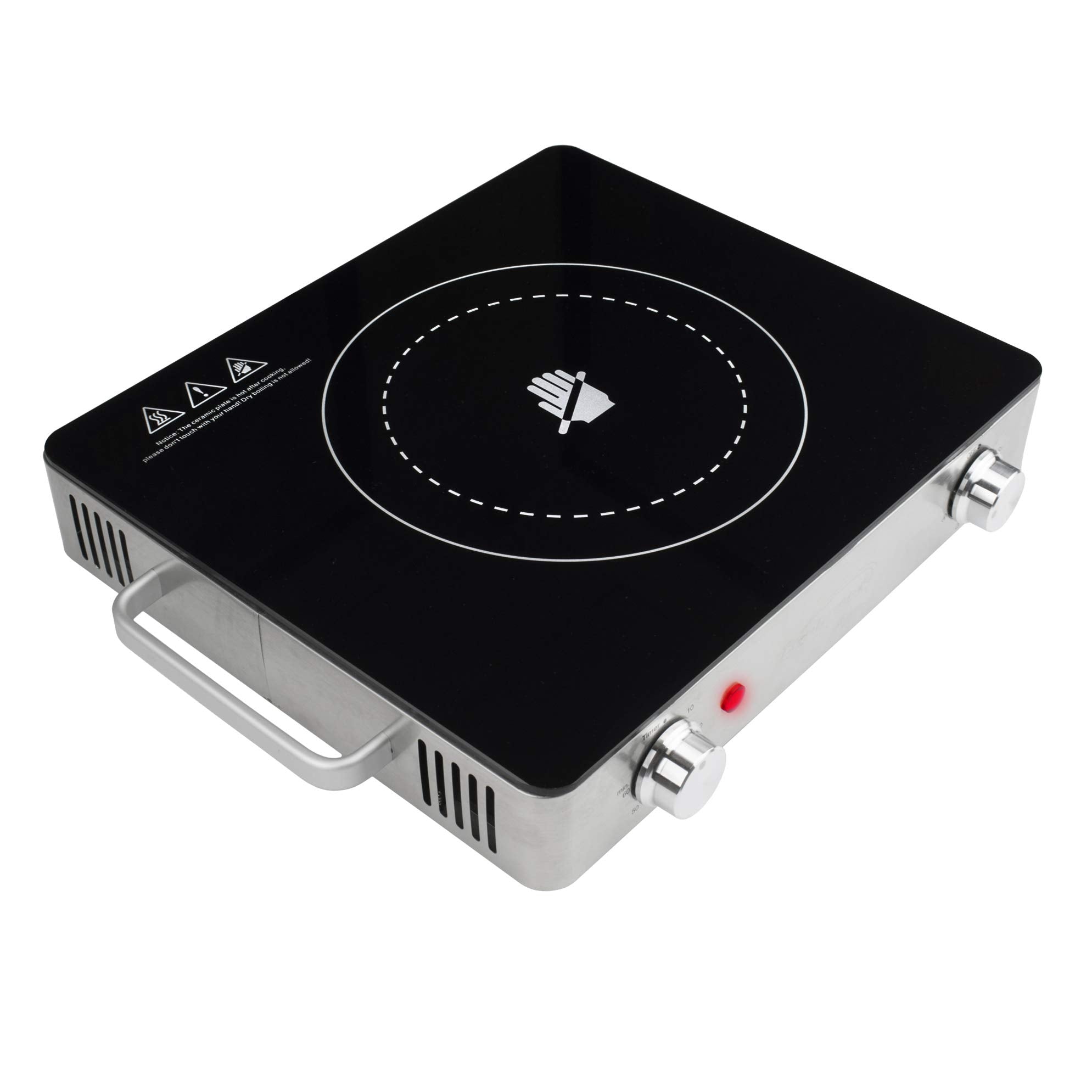 Brentwood Select TS-381 1200W Single Infrared Electric Countertop Burner with 60-Minute Timer - Stainless Steel