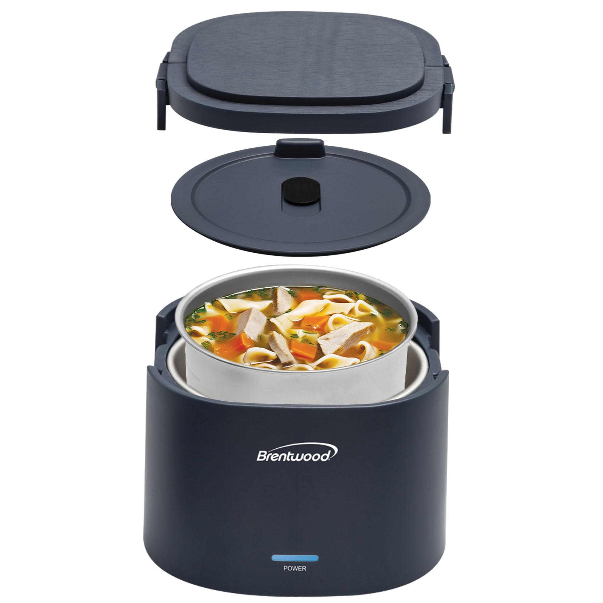 Brentwood ELB-600BL 0.6L Portable Leakproof Electric Heated Lunch Box with Stainless Container - Blue