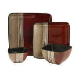 Square Stoneware Dinnerware Set for 4, 16 Piece Double Bowl, Bold Color Block Design, Elama Downtown Loft