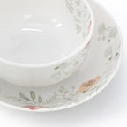 Elama Poppy 24-Piece Porcelain Double Bowl Dinnerware Set – Cherry Blossom Floral | Service for 6