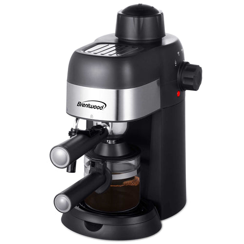 Brentwood black 4-serving espresso and cappuccino maker with steam frother and glass carafe