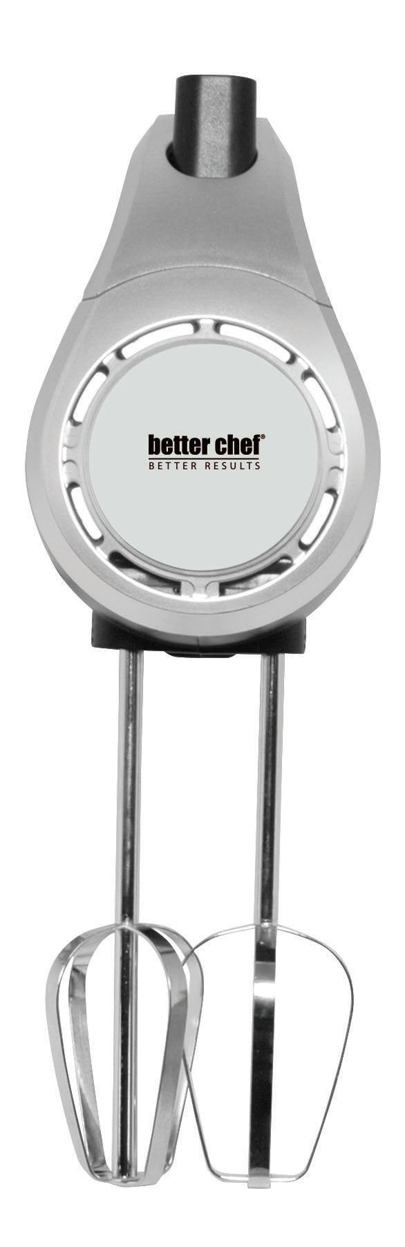 Better Chef IM-814B 150 W 5-Speed Electric Hand Mixer, Black with Silver Accents, Stainless Steel Beaters and Dough Hooks, Attachment Holder