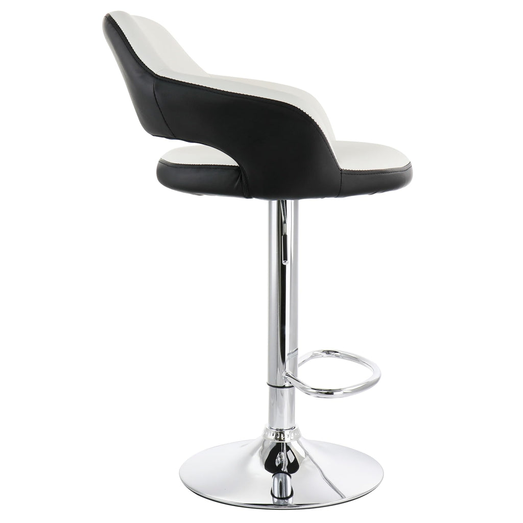 Elama ELM-705 Adjustable Faux Leather Bar Stool Set of 2 – White with Black Trim & Chrome Swivel Base, Counter to Bar Height