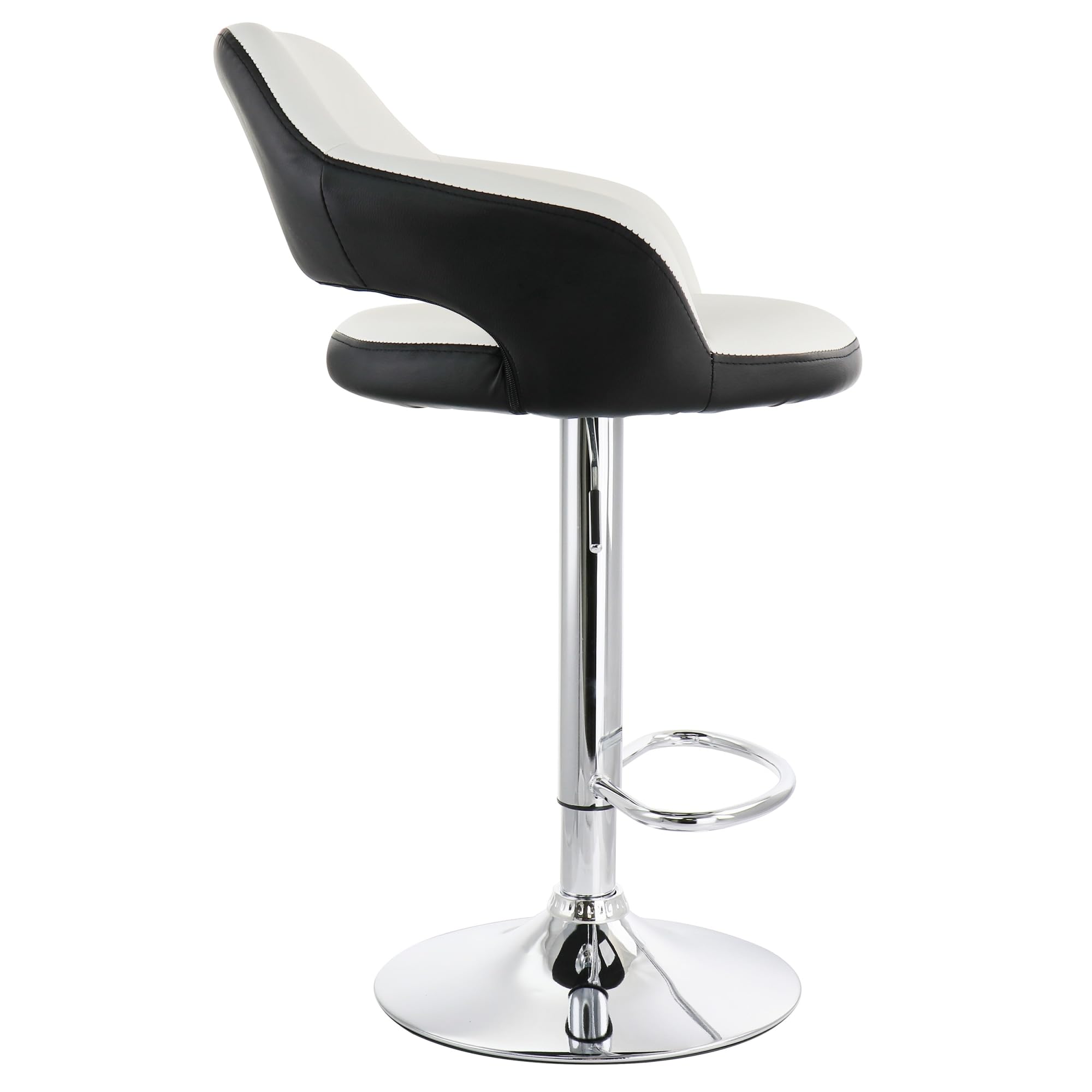 Elama ELM-705 Adjustable Faux Leather Bar Stool Set of 2 – White with Black Trim & Chrome Swivel Base, Counter to Bar Height