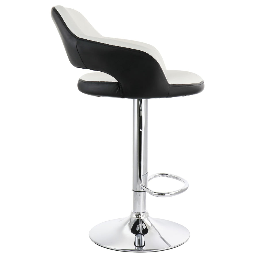 Elama ELM-705 Adjustable Faux Leather Bar Stool, Set of 2 - White with Black Trim & Chrome Swivel Base