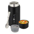 Brentwood GeoJug 25 oz black stainless steel insulated food jar with lid bowl and folding spoon