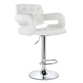 Elama Modern Faux Leather Tufted Bar Stool – White with Chrome Swivel Base