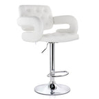 Elama Modern Faux Leather Tufted Bar Stool – White with Chrome Swivel Base