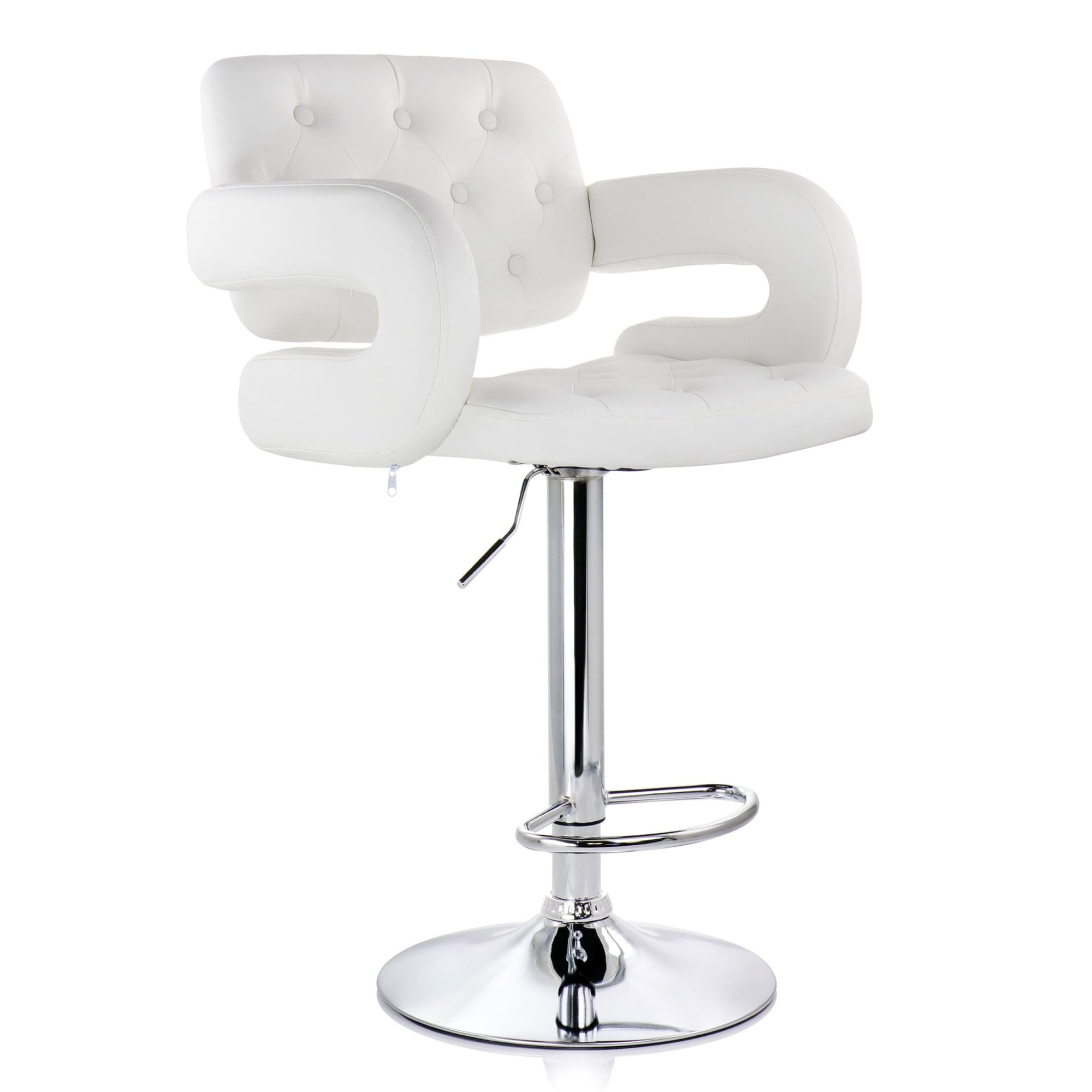 Elama Modern Faux Leather Tufted Bar Stool – White with Chrome Swivel Base