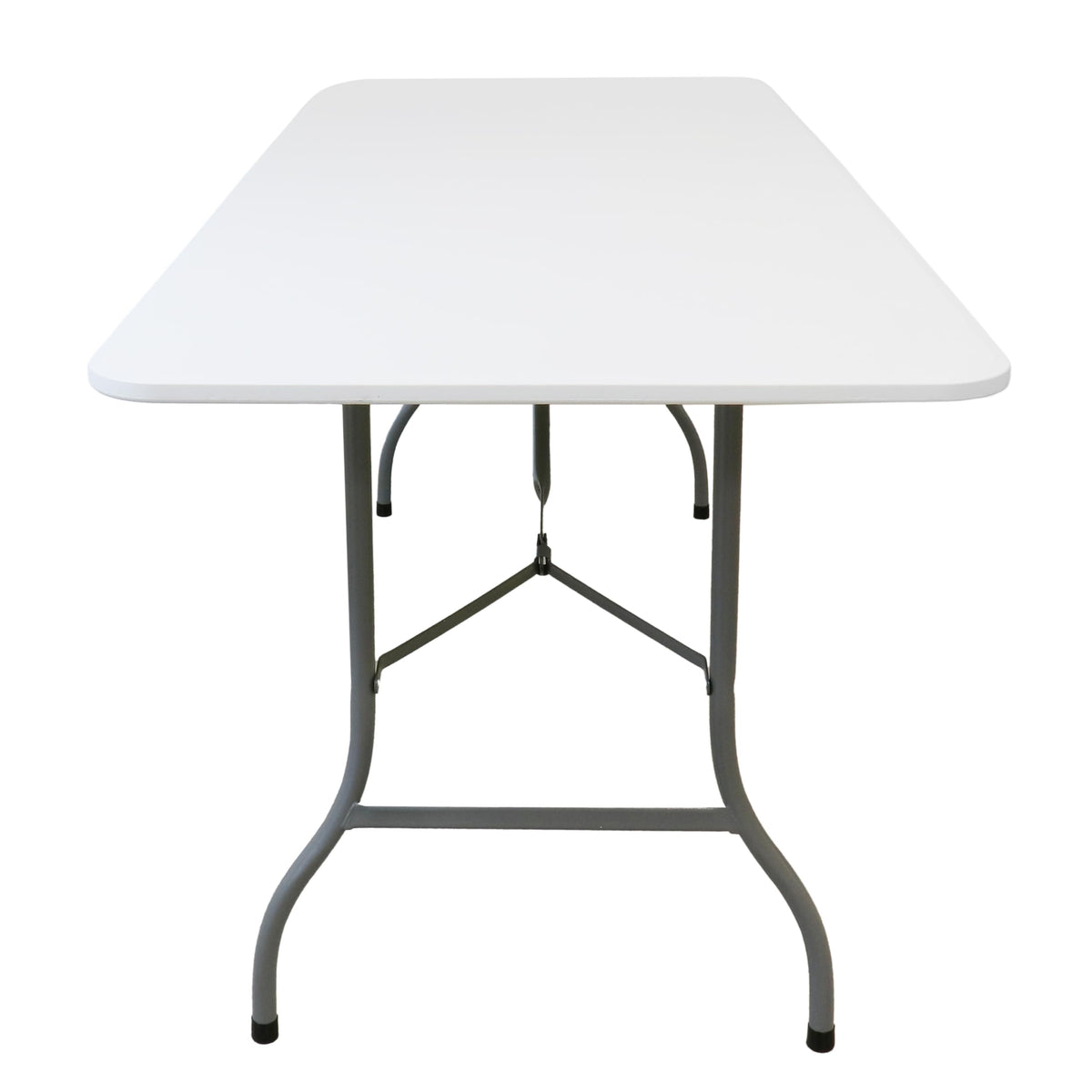 6 Ft Plastic Folding Table, White with Steel Legs and Carry Handle, by Elama