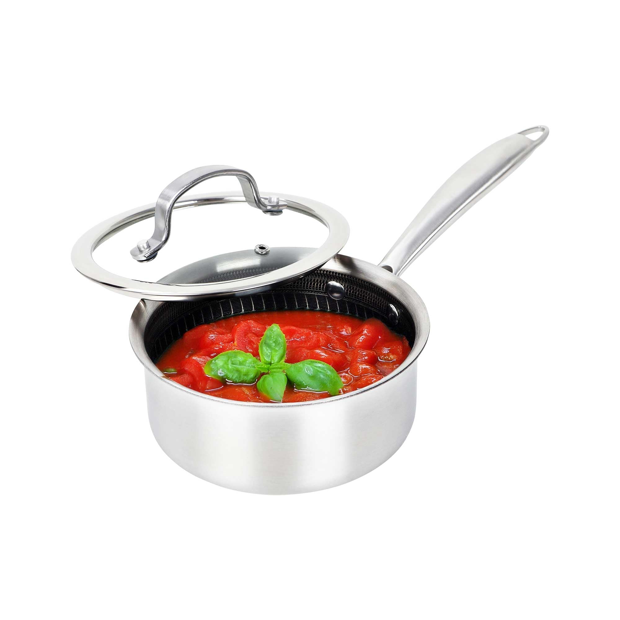 Brentwood B-SPH16L 1.5 Quart 3-Ply Hybrid Nonstick Stainless Steel Induction Saucepan with Glass Lid