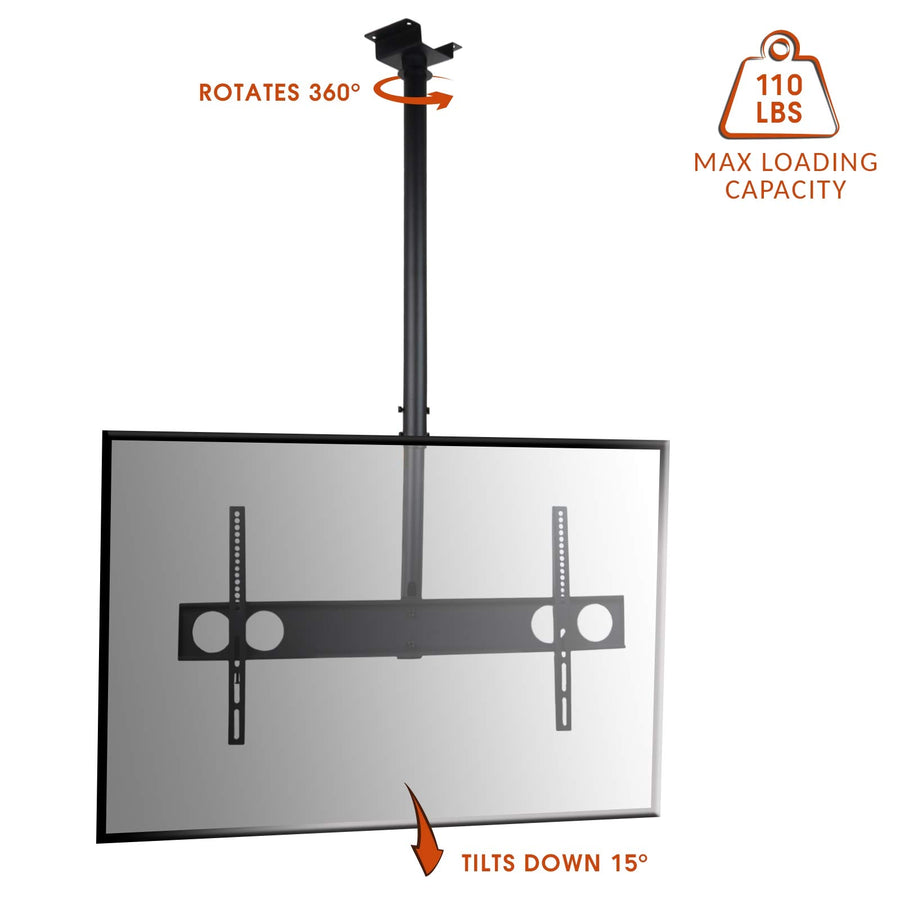 MegaMounts Heavy-Duty Tilting Ceiling TV Mount for 37 to 70 Inch LCD, LED and Plasma TVs, 360-Degree Rotation, with HDMI Cable