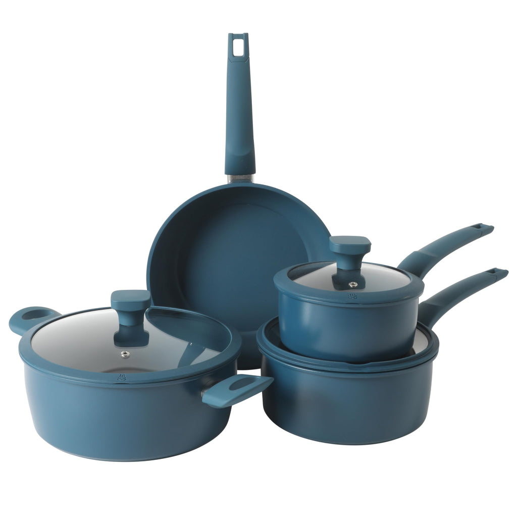 Gibson Home Helensburgh 7-piece carbon steel ceramic nonstick cookware set in blue