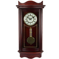 Bedford Clock Collection Weathered 25" Chiming Wall Clock with Brass-Tone Pendulum – Cherry Wood Finish, Quartz Movement & 4 Chime Modes