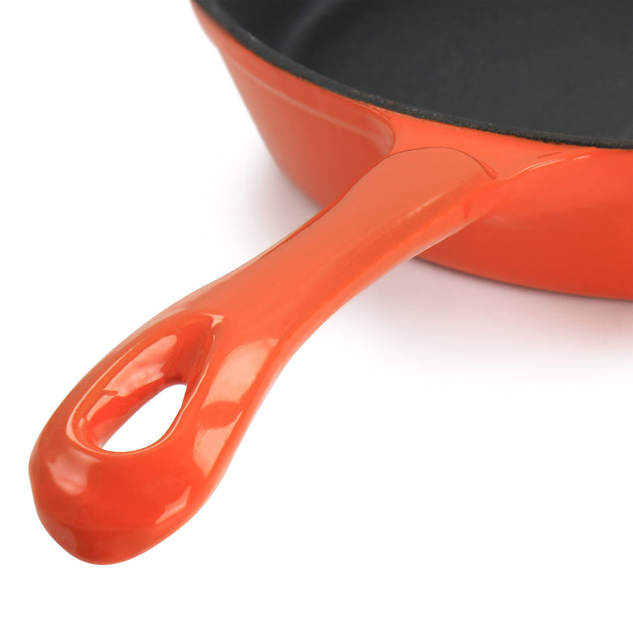 MegaChef Enameled 8-Inch Pre-Seasoned Cast Iron Frying Pan, Orange