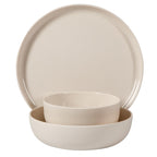Gibson Home Candy Skies 12 Piece Unbreakable Wheat Straw Melamine Plates and Bowls Dinnerware Set - Outdoor, Camping, & Everyday Use - Matte Exterior/Shiny Interior Taupe Cream