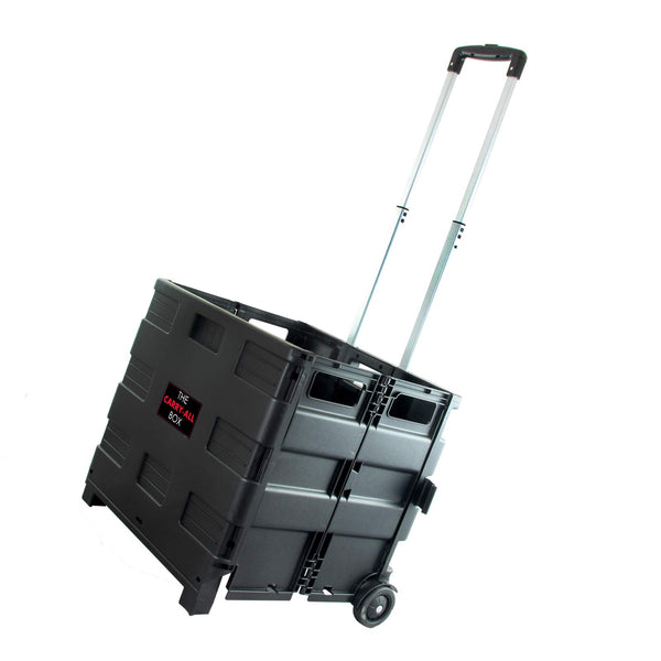 Elama Home black heavy-duty collapsible utility cart with lid, telescoping handle and rolling wheels