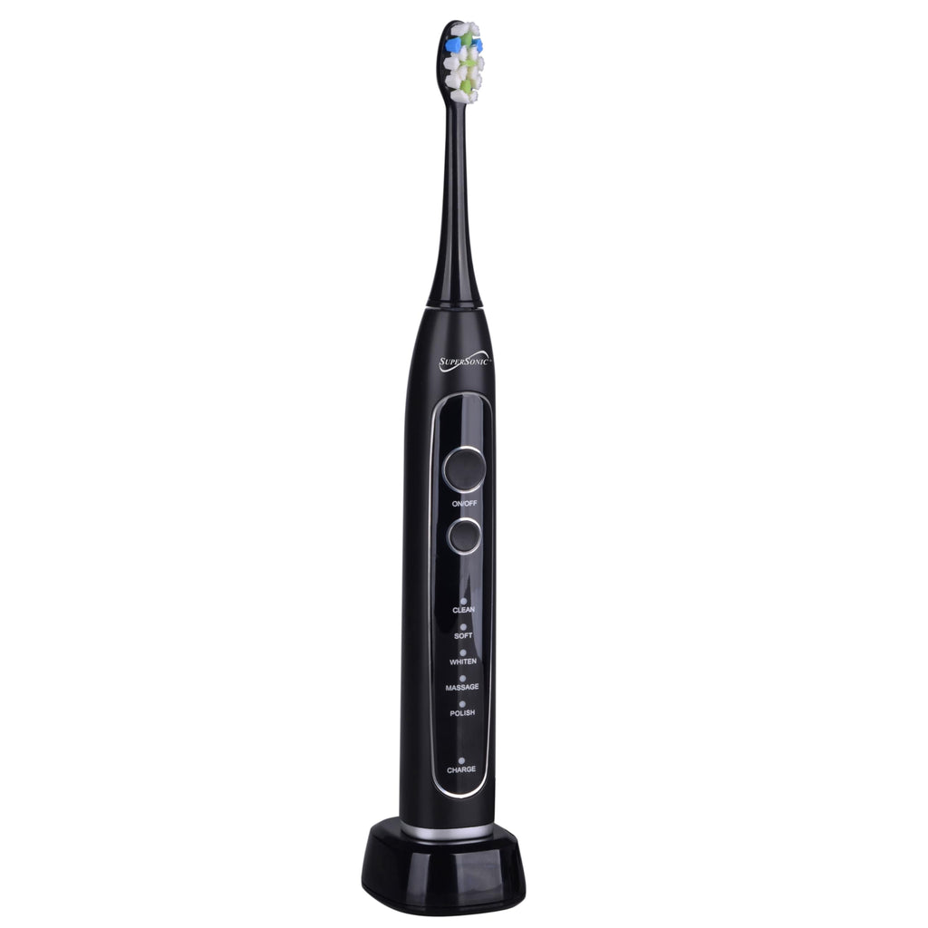SuperSonic Sonic Zoom Advance Rechargeable Sonic Toothbrush – Black, 40,000 VPM with 5 Modes, 8 Brush Heads & Travel Case