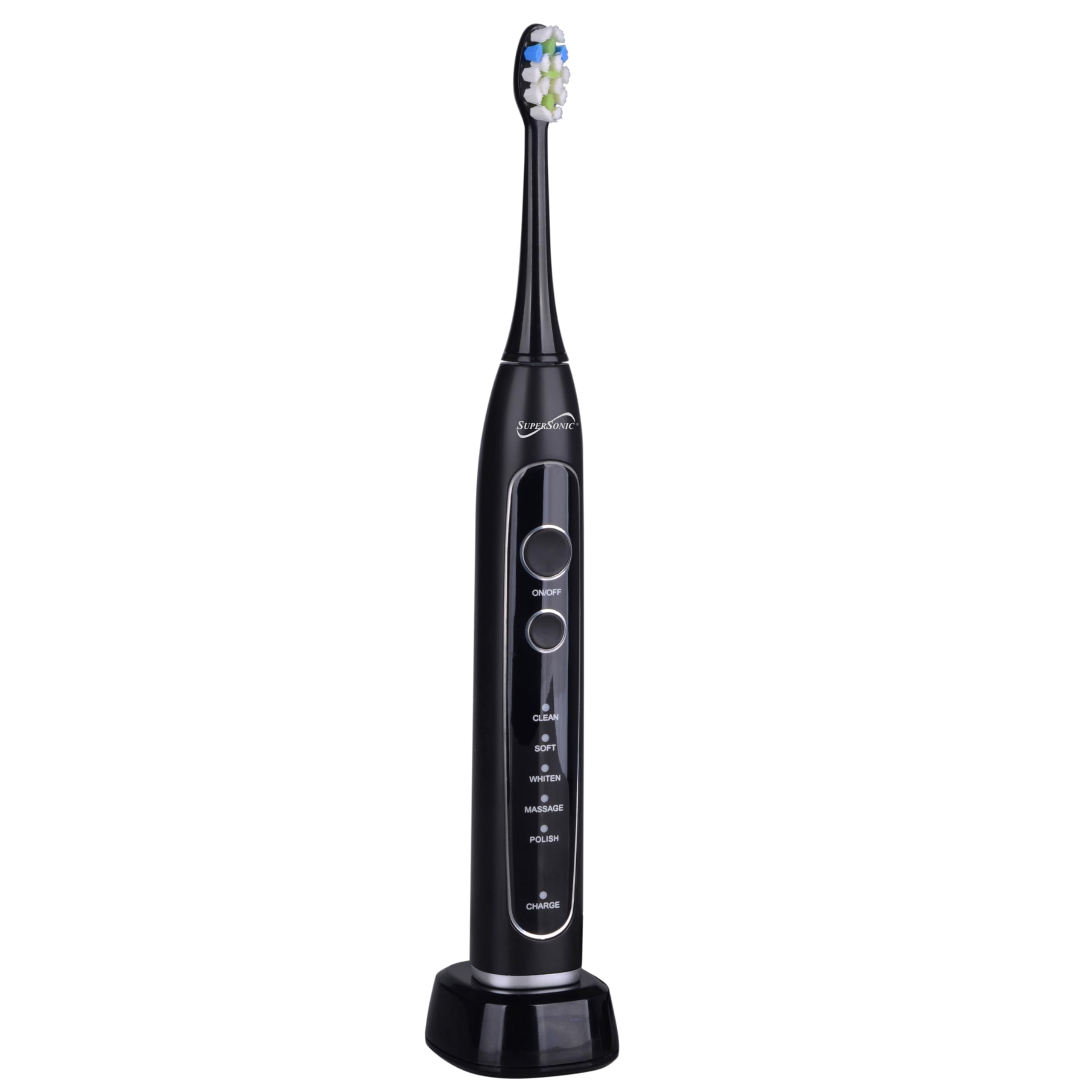 SuperSonic Sonic Zoom Advance Rechargeable Sonic Toothbrush – Black, 40,000 VPM with 5 Modes, 8 Brush Heads & Travel Case