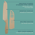 Gibson Home Bostonville 12-Piece Nonstick Stainless Steel Knife Set - Beige, 6 Knives with Matching Blade Guards