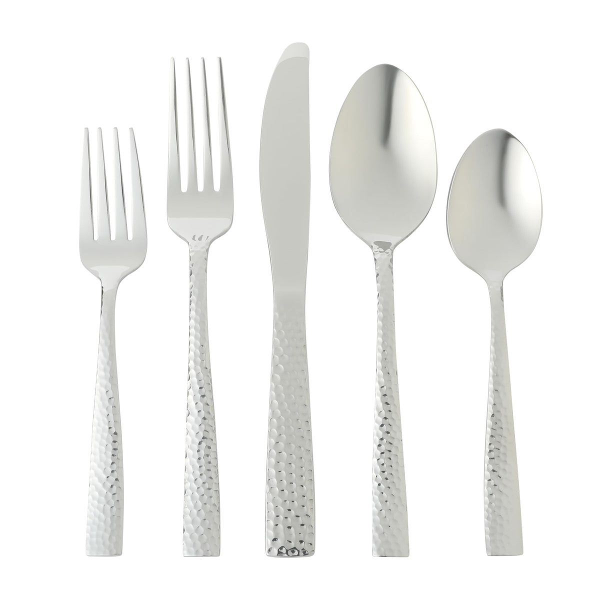 Gibson Home Hammered Stainless Steel Flatware Set, 20-Piece Service for 4, Mirror Polished, Royal Brighton