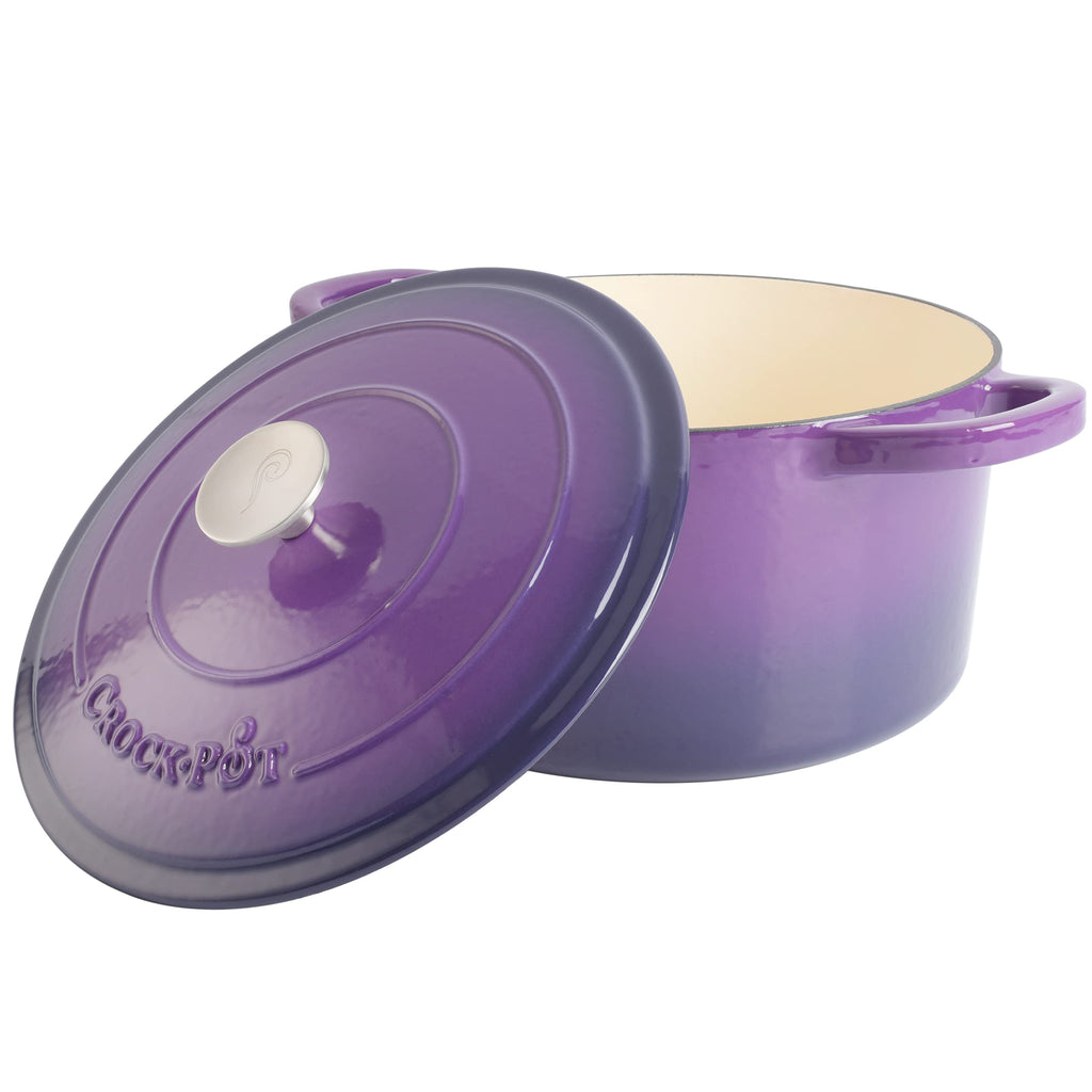 Crock-Pot Artisan 7-Quart Round Enameled Cast Iron Dutch Oven with Lid – Lavender Purple Heavy-Duty Cookware