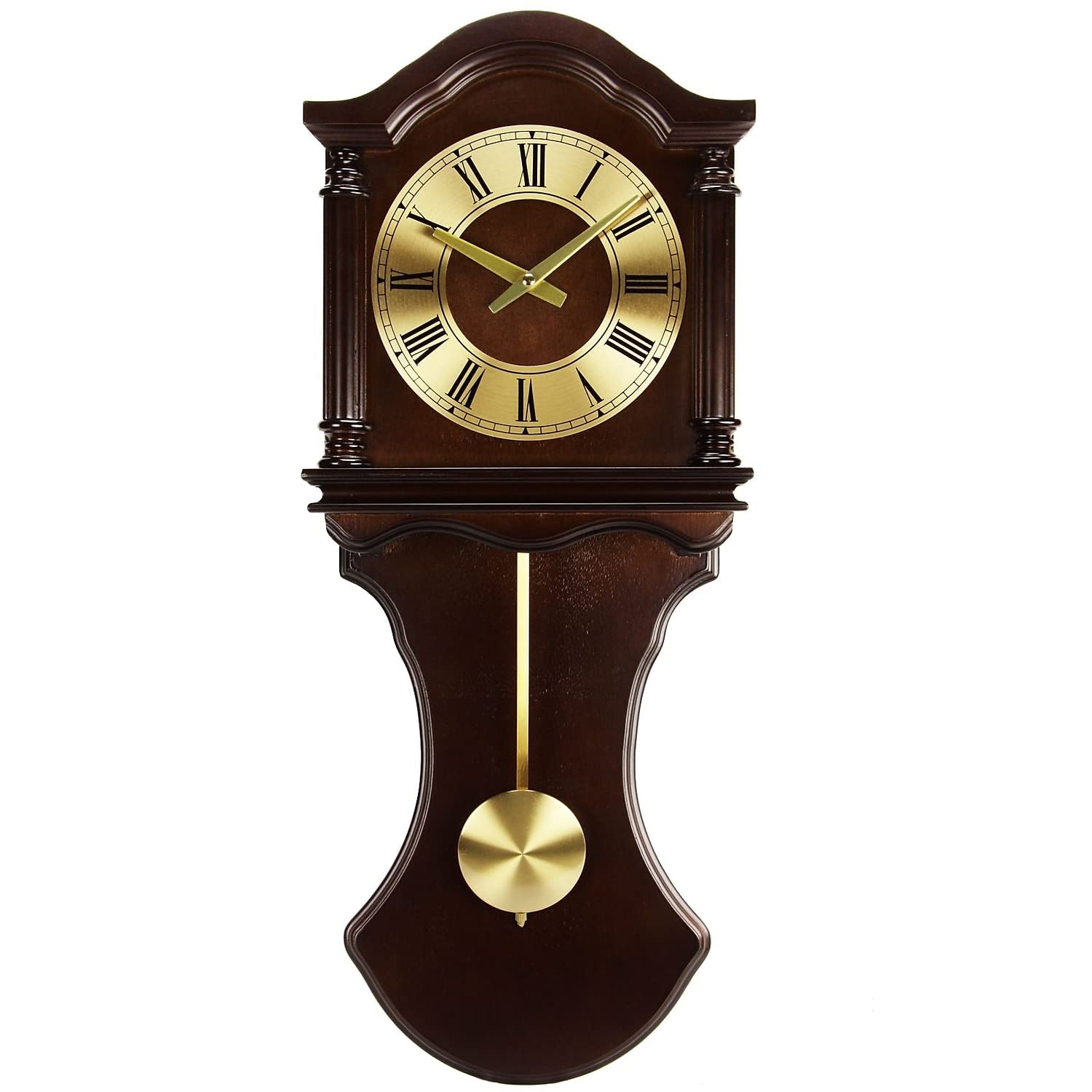 Bedford Clock Collection BED1712 Wall Clock with Pendulum & Chimes – Chocolate Wood, 4-Tone Westminster Chime, Quartz Movement