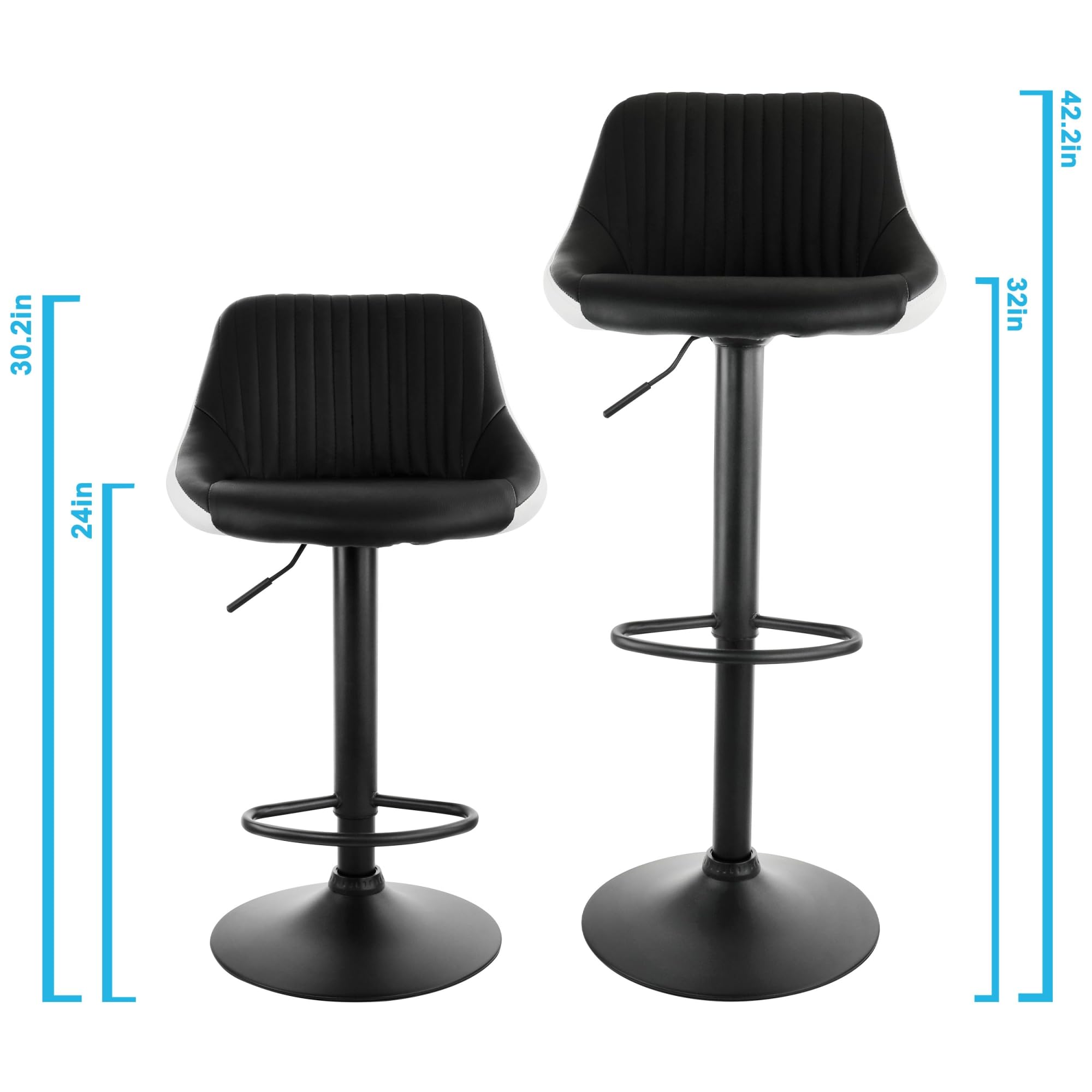 Elama Adjustable Faux Leather Bar Stool Set of 2 – Black & White with Black Base (ELM-704-1)