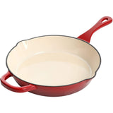 Crock-Pot 10-Inch Enameled Cast Iron Skillet with Dual Handles & Pour Spouts – Red, Oven Safe to 500°F, Induction Compatible