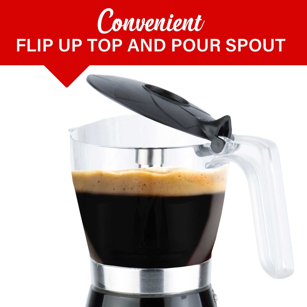 Brentwood TS-119BK Cordless Electric Moka Pot Espresso Machine - Black, 550W, Brews 3-6 Servings, 360° Swivel Base