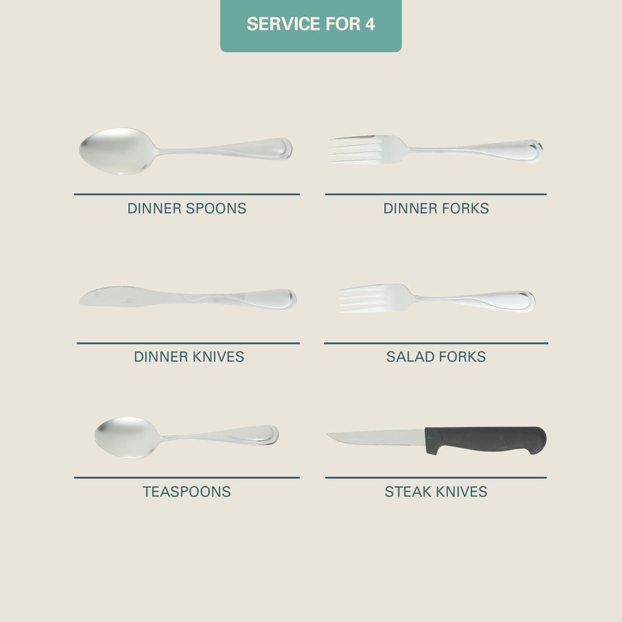 Trillium Plus 24 piece flatware set contents, service for 4