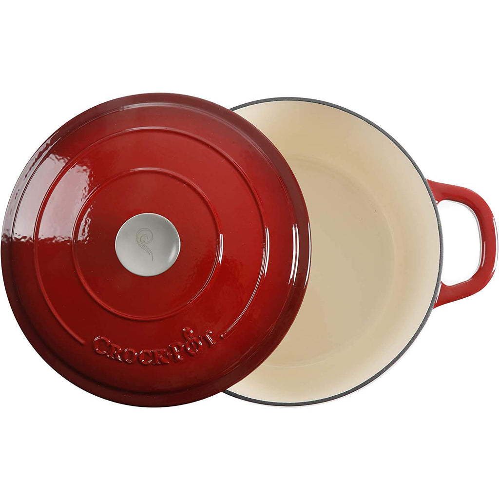 Crock-Pot Artisan 7-Quart Round Enameled Cast Iron Dutch Oven with Lid – Scarlet Red Heavy-Duty Cookware