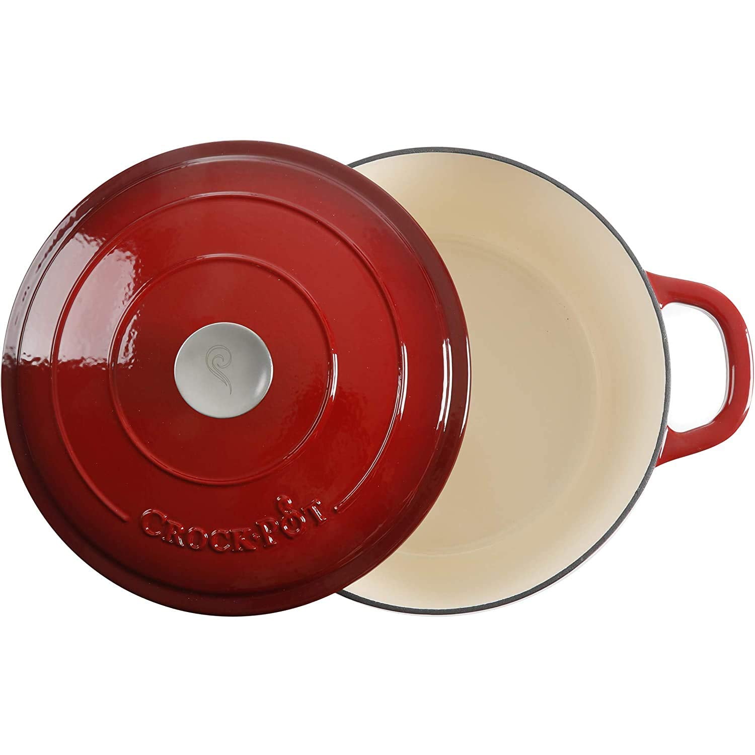 Crock-Pot Artisan 7-Quart Round Enameled Cast Iron Dutch Oven with Lid – Scarlet Red Heavy-Duty Cookware