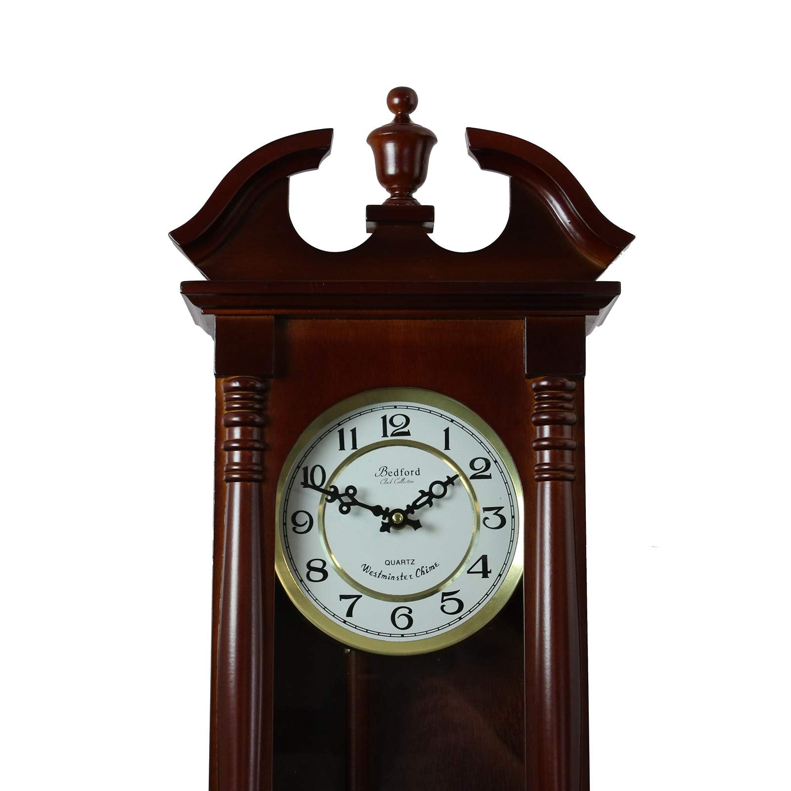 Bedford Clock Collection Classic 27.5" Cherry Oak Chiming Wall Clock with Swinging Pendulum – Quartz Westminster Chimes & Metal Dial