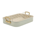 Gibson Home Broxton 2-Piece Nonstick Steel Roaster Pan with Rack – Mint Green, Oven-Safe Holiday Roasting Pan