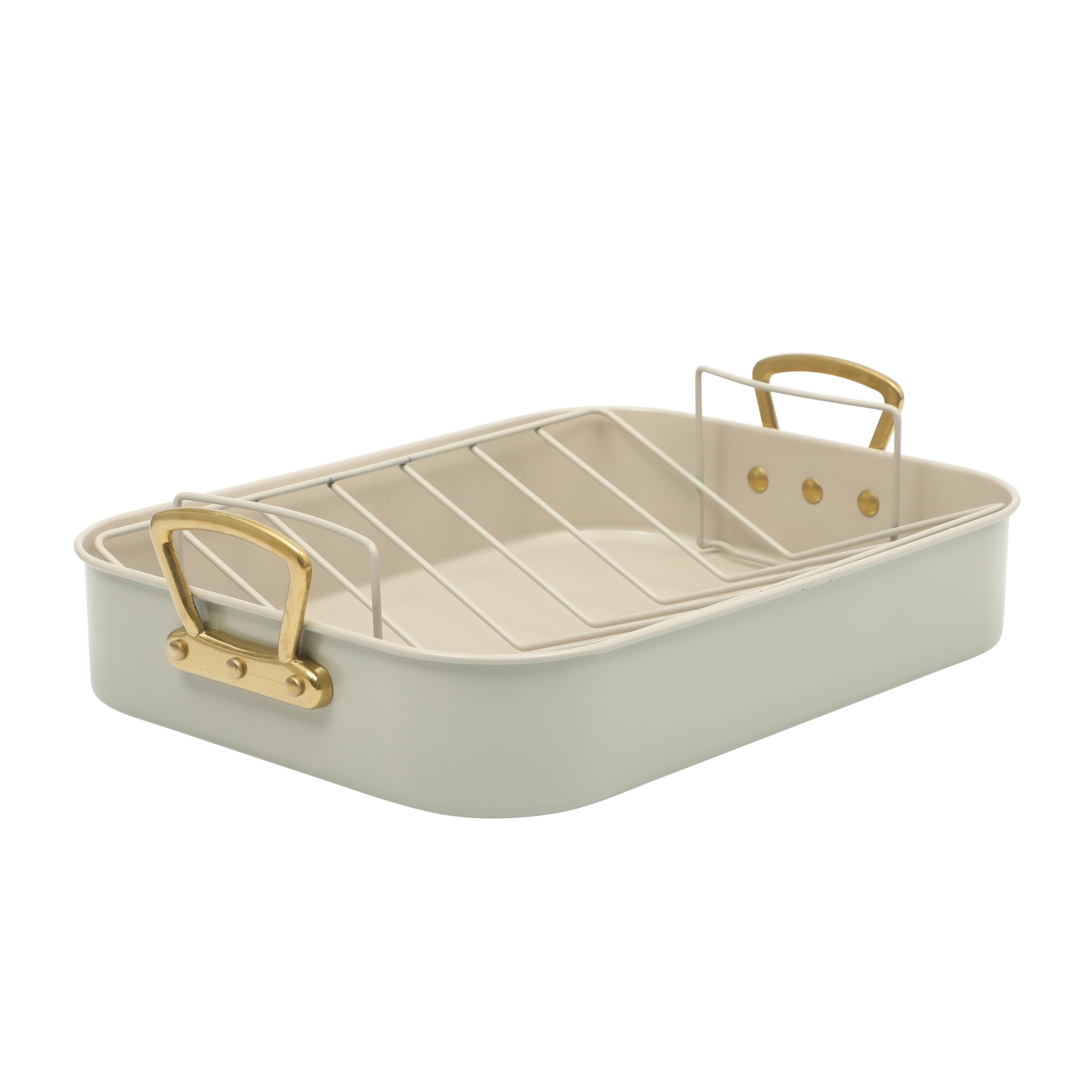 Gibson Home Broxton 2-Piece Nonstick Steel Roaster Pan with Rack – Mint Green, Oven-Safe Holiday Roasting Pan